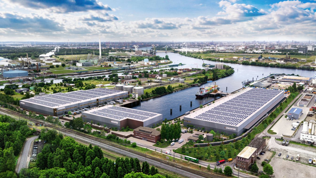 In Hamburg-Harburg entwickelt FOUR PARX einen modernen Logistik-, Industrie- und Gewerbestandort mit trimodaler Anbindung. Copyright-Vermerk: FOUR PARX GmbH.