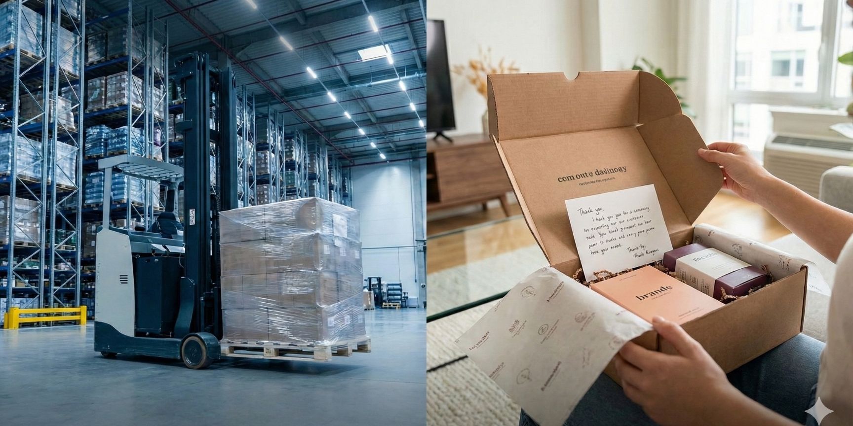 Vergleich zwischen palettenbasierter B2B-Logistik und detailorientiertem B2C-Paketversand.