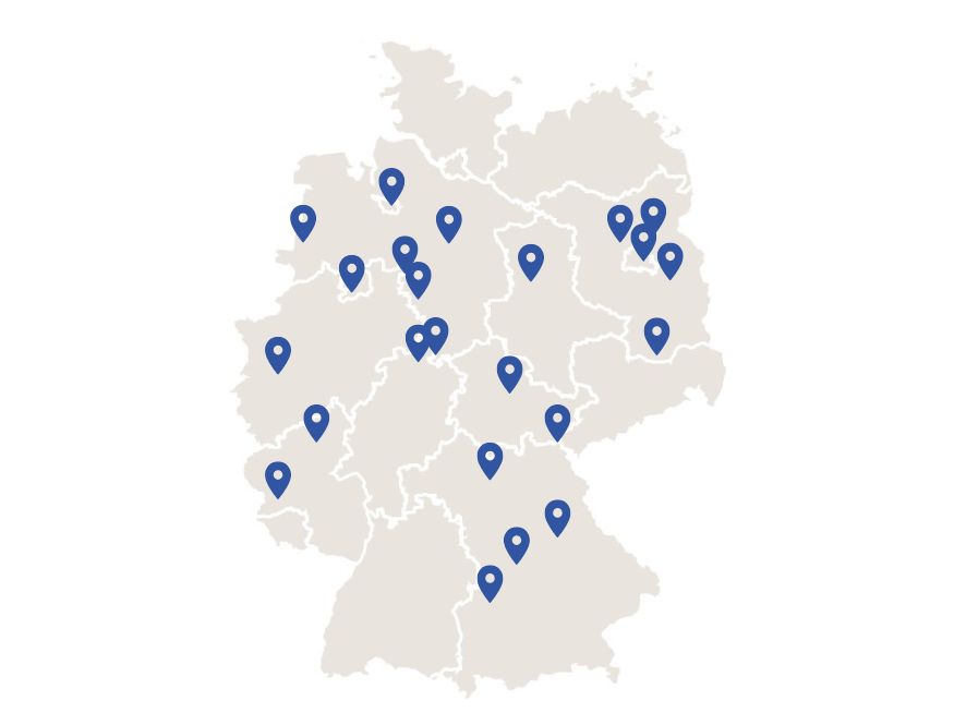 Karte der wichtigsten Güterverkehrszentren (GVZ) in Deutschland.