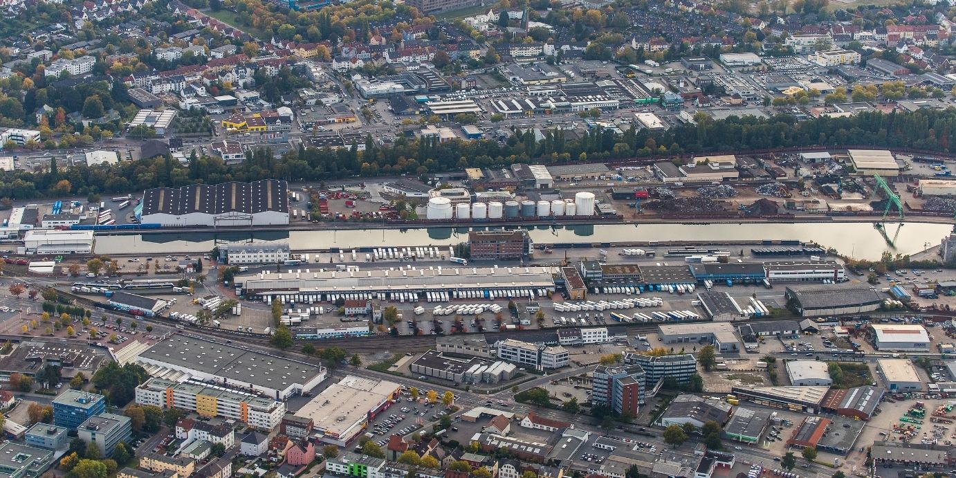 Aufnahme von Osnabrück: Güterverkehrszentrum, Straßen Osnabrück, Hallen Osnabrück und Logistikflächen