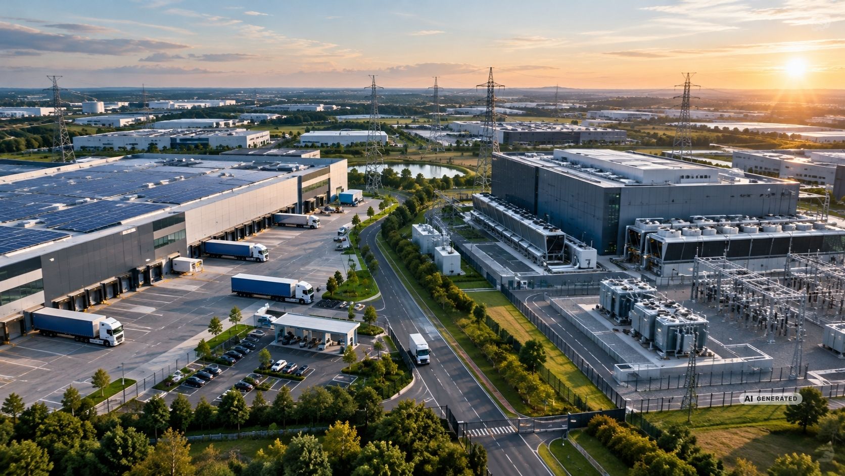 Data centre and modern logistics warehouse competing for electricity capacity and industrial land in Europe Data centre and modern logistics warehouse competing for electricity capacity and industrial land in Europe