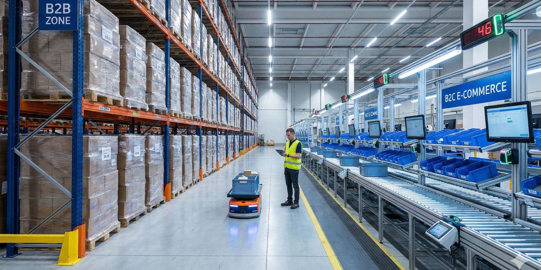 Eine Nahaufnahme einer Mitarbeiterin, die mit einem Handscanner ein Produkt in einem stationären Ladengeschäft scannt, um es für einen "Ship-from-Store"-Online-Auftrag zu verpacken. Dies visualisiert die Verschmelzung von Retail und Logistik im Alltag.