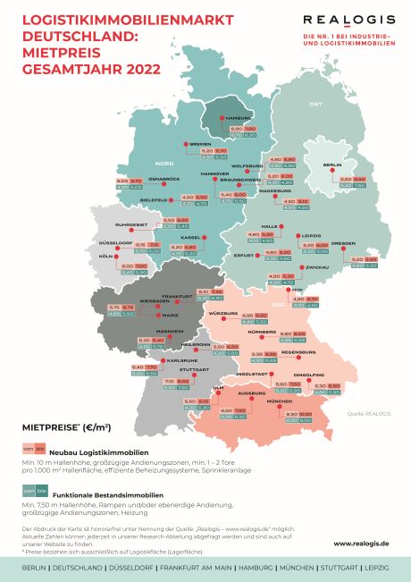 REALOGIS, Mietpreiskarte Lager- und Logistik, Lager- und Logistikimmobilien